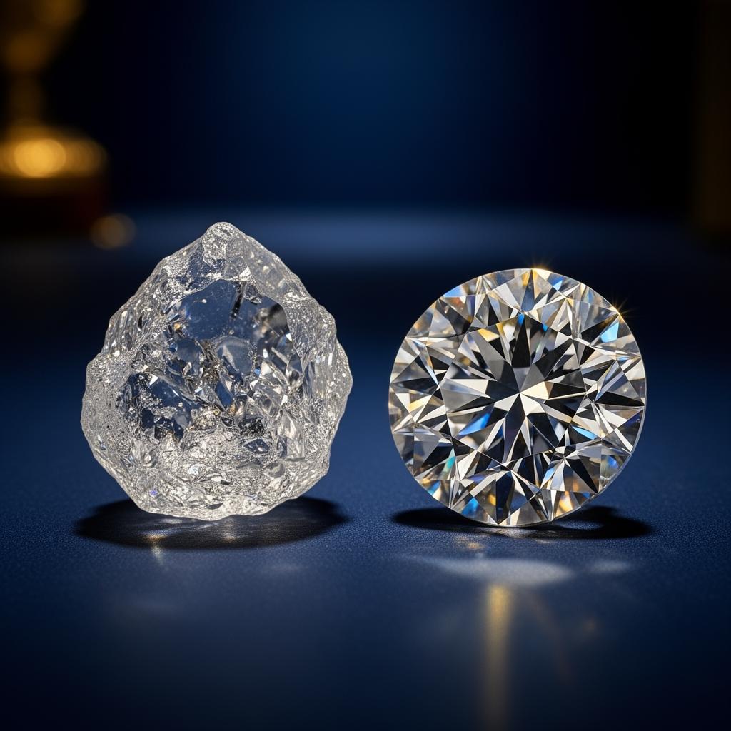 Rough and polished diamond