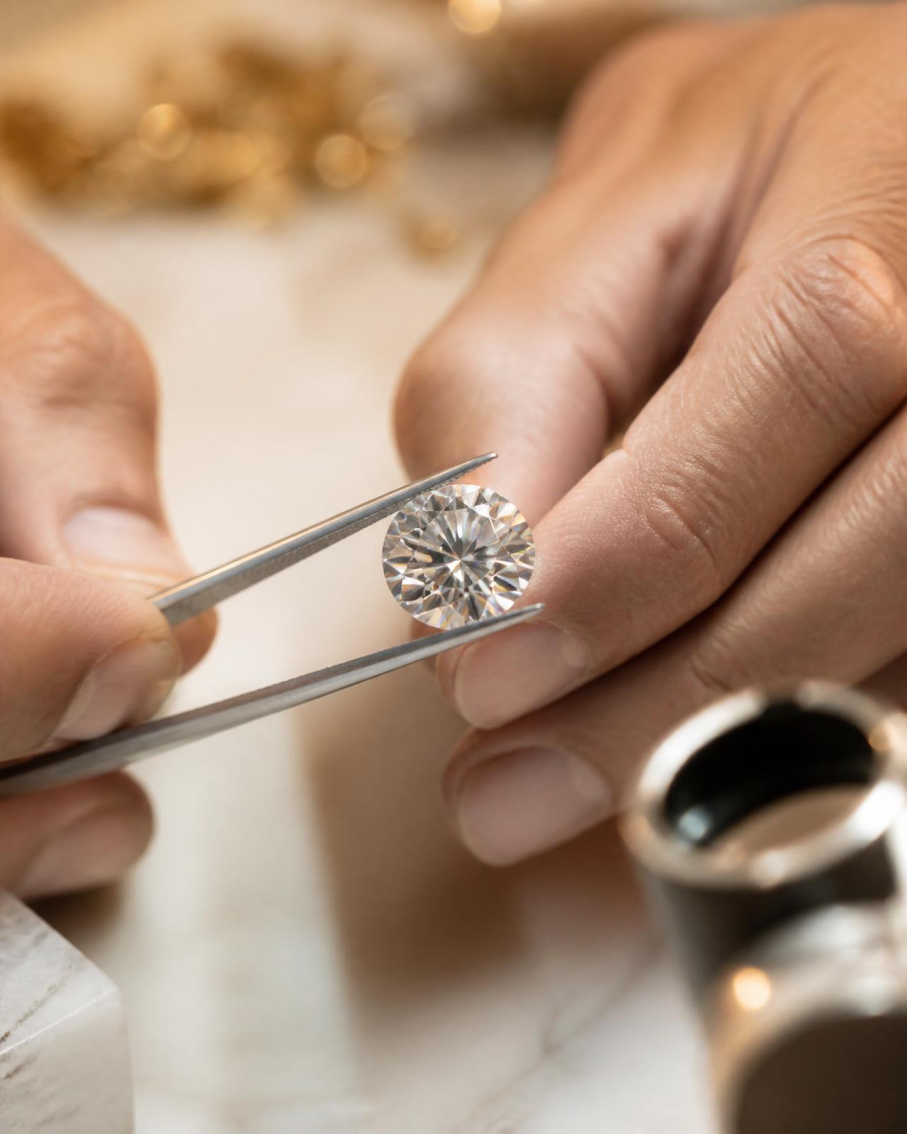 Master diamond artisan inspecting a flawless round brilliant diamond