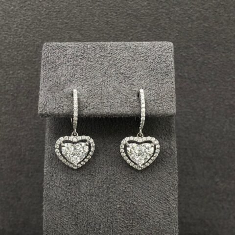1.40ct Diamond Hoop Heart Halo drop Earrings